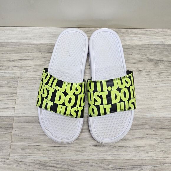 NIKE Mens Black Yellow JDI Print Slide Sandals Size 8 - Picture 3 of 5